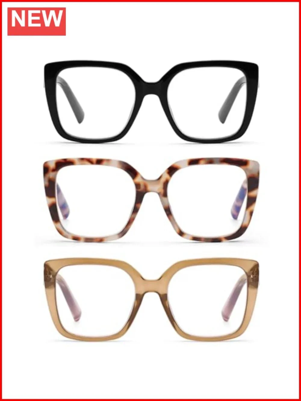 Oversized Square Blue Light Blocking Reading Glasses for Women 3 Pack UV400